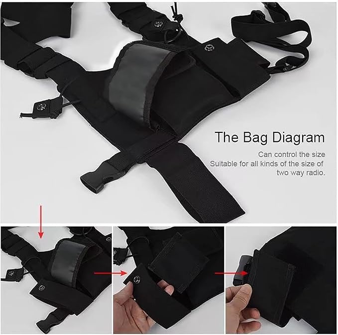 Ousawig Universal Radio Chest Harness Bag Tactical Chest Front Pack Pouch Holster Vest for Two Way Radio Walkie Talkie