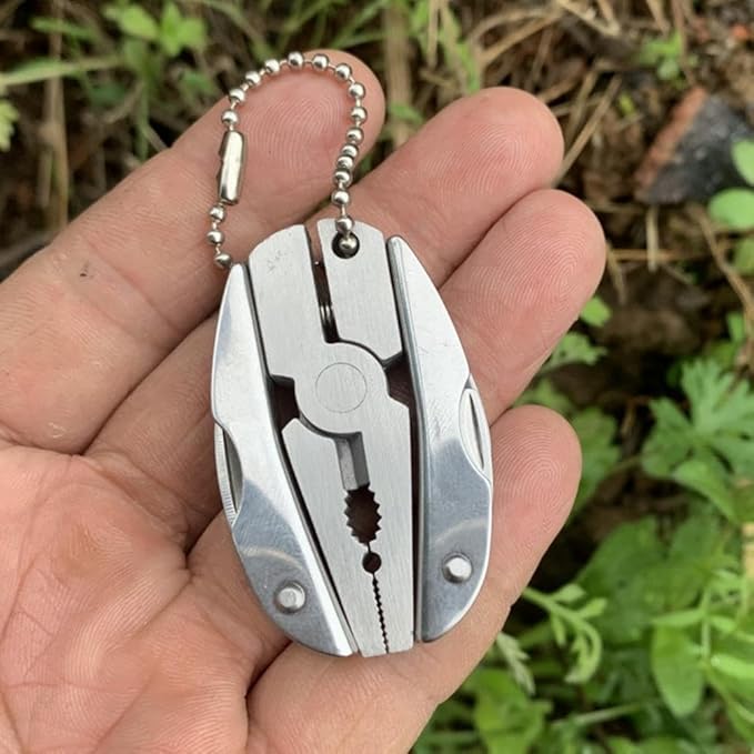 1Pc Silvery 7 in 1 Multifunctional Stainless Steel Pliers,Mini Folding Multi Tools Set Key Chain,Multi Tools Kits Wire Strippers for Outdoor Fishing Camping Hiking Multitools and Accessories