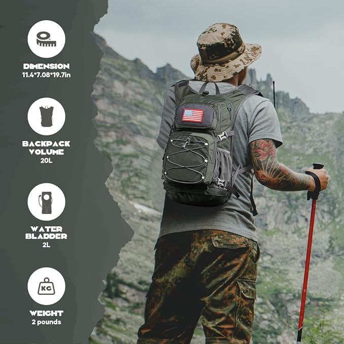 Maelstrom Hydration Backpack, Hiking Backpack with 2L Water Bladder, High Flow Bite Valve Water Backpack Men Women Lightweight Insulation for Hiking, Cycling, Running, Climbing, Camping