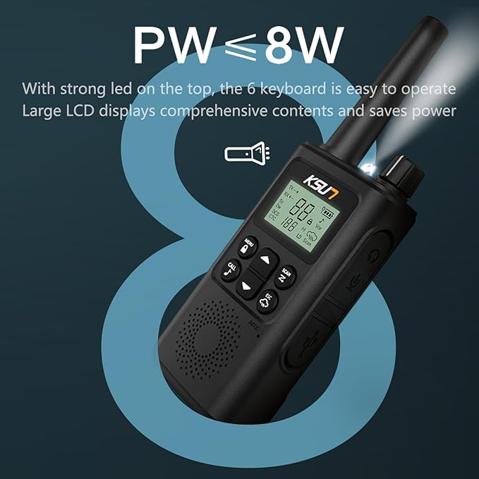 1 Pack Walkie Talkies, KSUN TFSI GZ30 Two-Way Radio Long Range with Receive Two Channels simultaneously LED Flashlight VOX LCD Display Tpye-C for Hiking Camping Trip(1 Pack)