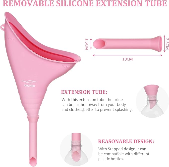 AWOKEN Female Urination Device, Reusable Silicone Female Urinal Women Pee Funnel Women to Pee Standing Up, Female Urinal with Drawstring Bags for Travel and Outdoor Camping