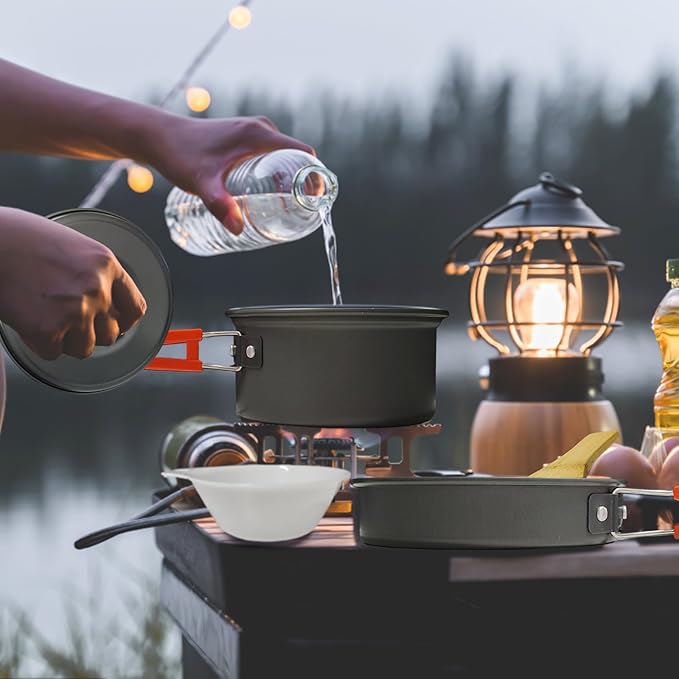 Camping Cooking Set,7Pcs Camping Pan Set for Backpack Cookware Pot and Pans Set, Survival Cooking Kit for Hiking Cooking Gear Outdoor Cooking and Picnic,Hiking, Picnic