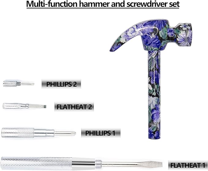 6-in-1 Multi-Tool Camping Hammer Set with Slotted/Flat Head Phillips Screwdriver for Mechanical Maintenance, Interior Decoration, Outdoor Adventures, Best Gift (purple)