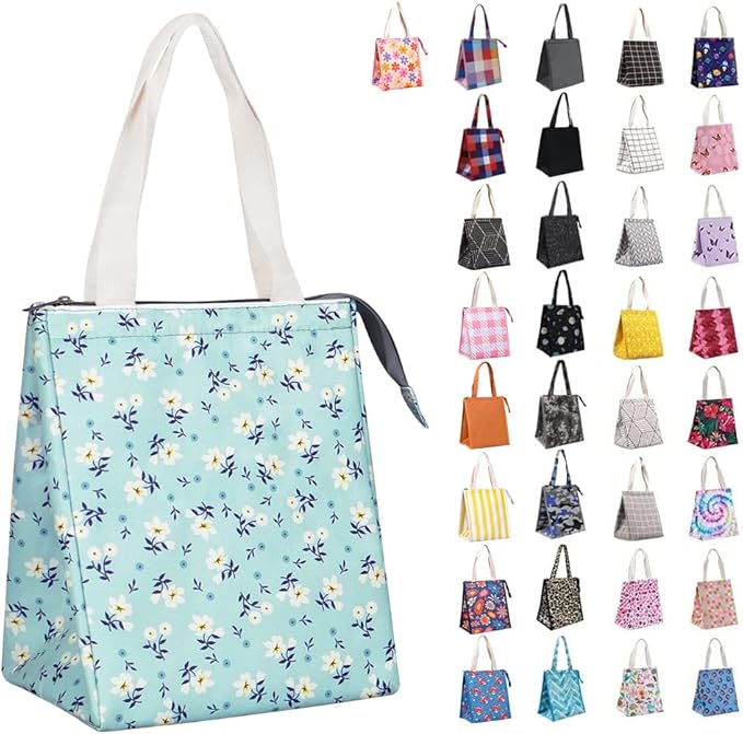 iknoe Insulated Lunch Bag for Women, 9L Durable Wide-Open Foldable & Portable Lunch Tote with Interior Pockets, Water-resistant Thermal Lunch Cooler for Adults (Floral)