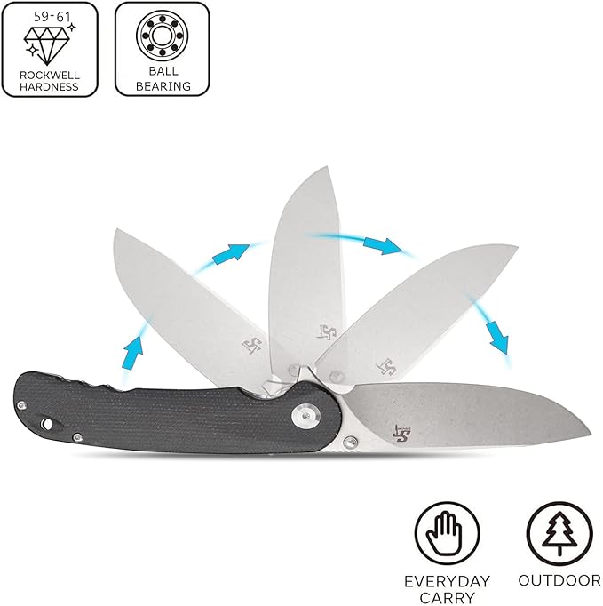 Sitivien ST106 Folding Knife, D2 Blade and Micarta Handle Flipper Pocket Knife, EDC Tool Knife for Outdoor Camping Hiking Survival(Black)
