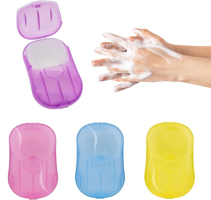 4PCS Disposable Hand Washing Paper Soap Sheets, Mini Portable Cleaning Paper Soap Tablet, Suitable for Travelling Outdoor Camping Carrying(80 Sheets)