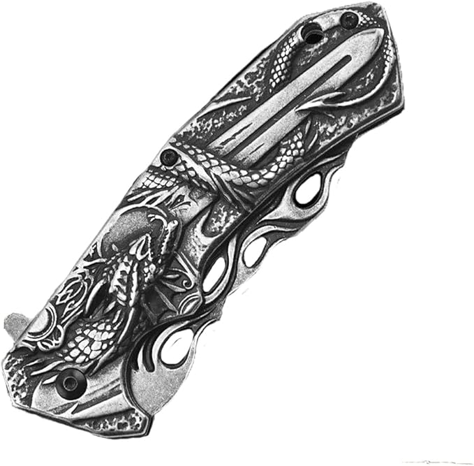 3D embossed folding knife, outdoor knife for camping, barbecue, fishing, cutting (Dragon Sword)
