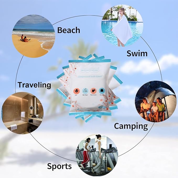 6 Packs Large Compressed Towel 56'' x 28'' Disposable Cotton Bath Towels Portable Thick Paper Towel Reusable Suitable for Hiking Camping Beach Swimming and Traveling (6)