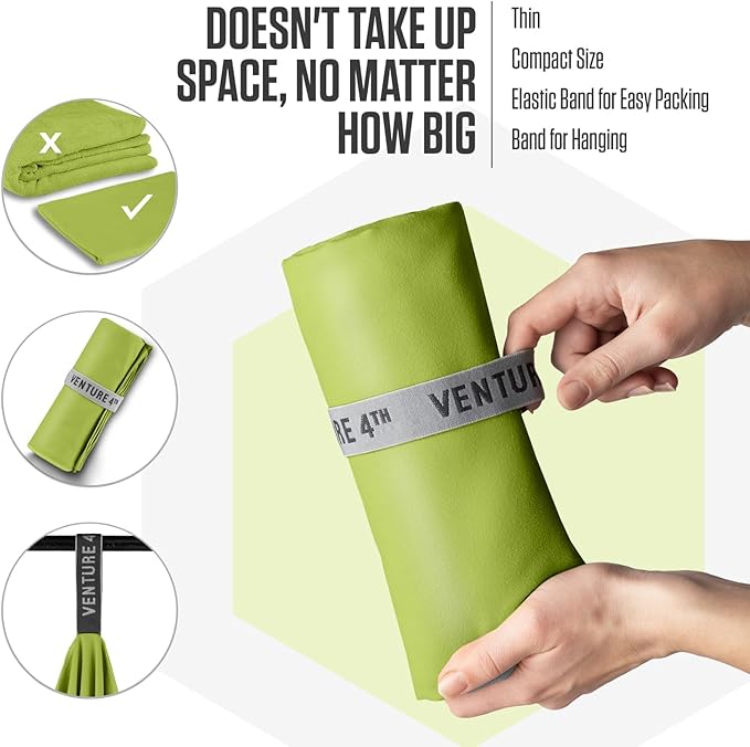 VENTURE 4TH Quick Dry Towel. Microfiber Travel Towel Ideal for Camping, Hiking, Backpacking, Gym. Lightweight & Fast Drying Travel Towels for Body. Compact & Easy to Pack - Lime Medium
