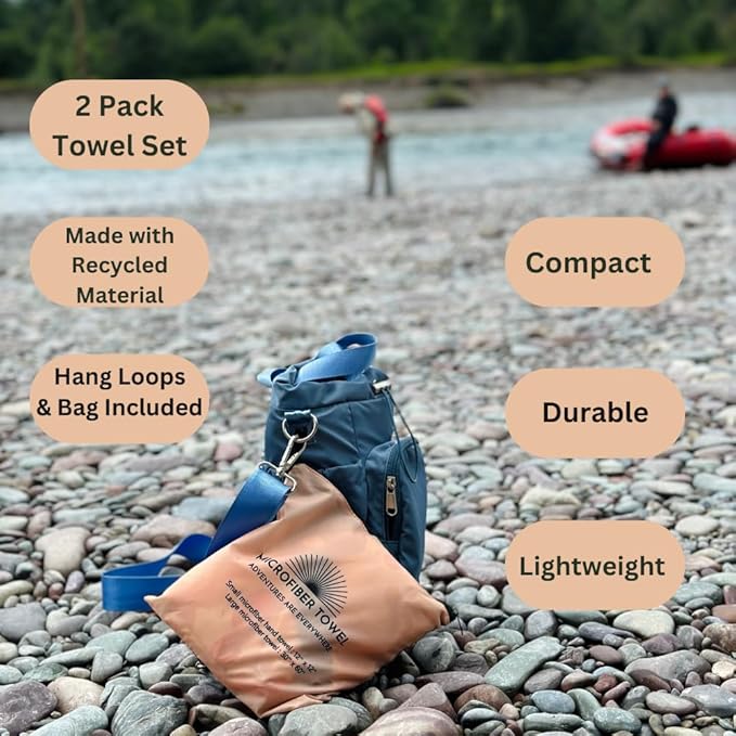 Beach & Travel Towel Set-Compact & Absorbent Microfiber Towel-Large Beach Towel- Recycled Material. (Purple Flower, Flora)