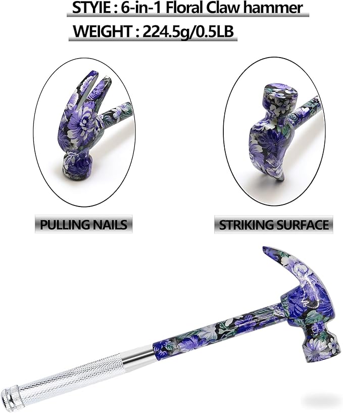 6-in-1 Multi-Tool Camping Hammer Set with Slotted/Flat Head Phillips Screwdriver for Mechanical Maintenance, Interior Decoration, Outdoor Adventures, Best Gift (purple)