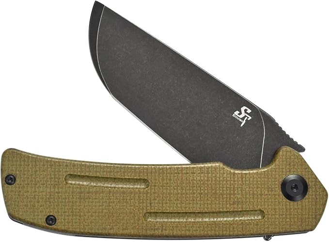 Sitivien ST133 Folding Knife,D2 Blade,Micarta Handle EDC Tool Knife for Outdoor Camping Hiking(Green)