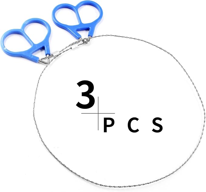 3 Pack Stainless Steel Wire Saw Emergency Saw Kit, Camping Wire Saw Mini Backpacking Saw, Cable Cutting String Bone Rope Saw, Travel Chainsaw for Wood Cutting Hiking Hunting (Plastic Handle)