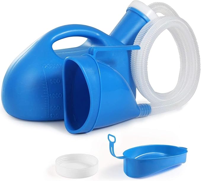 ONEDONE Portable Urinals for Men Women Urine Bottle Spill Proof Female Male Pee Bottle Urinal for Men Camping Toilet 68 OZ 47.24" Long Tube with Lid Blue