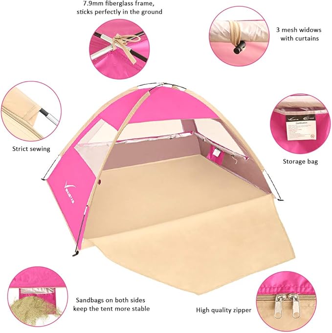 Venustas Beach Tent Sun Shelter for 3-10 Person, UPF 50+ UV Protection Canopy, Lightweight and Easy Setup Cabana, Portable Beach Shade