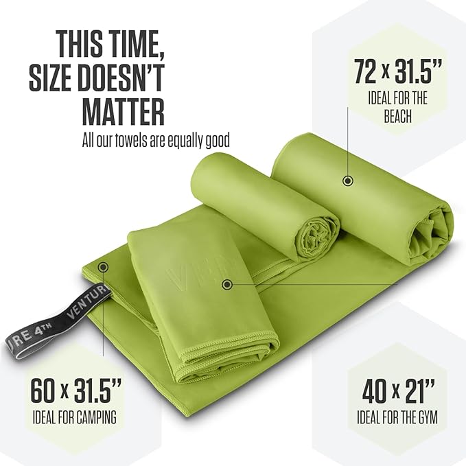 VENTURE 4TH Quick Dry Towel. Microfiber Travel Towel Ideal for Camping, Hiking, Backpacking, Gym. Lightweight & Fast Drying Travel Towels for Body. Compact & Easy to Pack - Lime Medium
