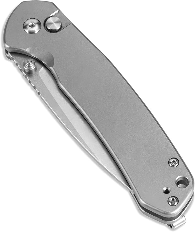 CJRB CUTLERY Pocket Knife Pyrite (J1925) Button Lock EDC Small Foldable Knife AR-RPM9 Steel Blade and Titanium Handle Silver Outdoor for Men Women for Gifts