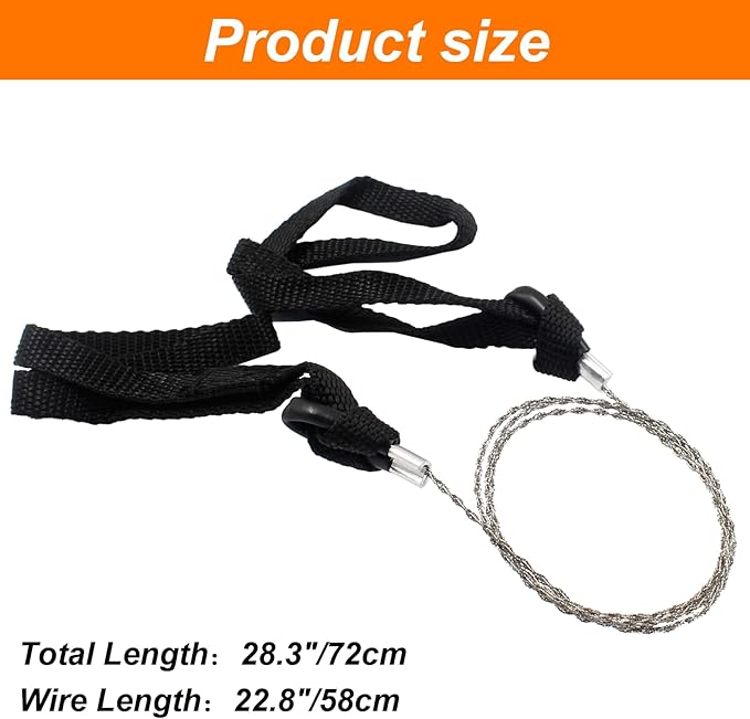 3 Pcs Hand Pocket Chainsaw Stainless Steel Emergency Saw Kit Mini Survival Wire Saw with Rope Handle for Cutting Hunting Hiking Backpacking Gear(Black)