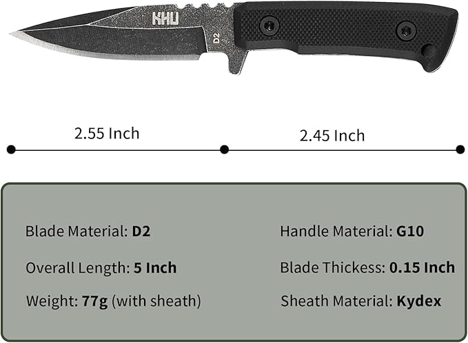 Neck Knife Fixed Blade EDC Knife - Knife Necklace Mini Knife Survival Knife Neck Knives - D2 Steel G10 Handle - Outdoor Hunting Camping Gear with kydex Sheath