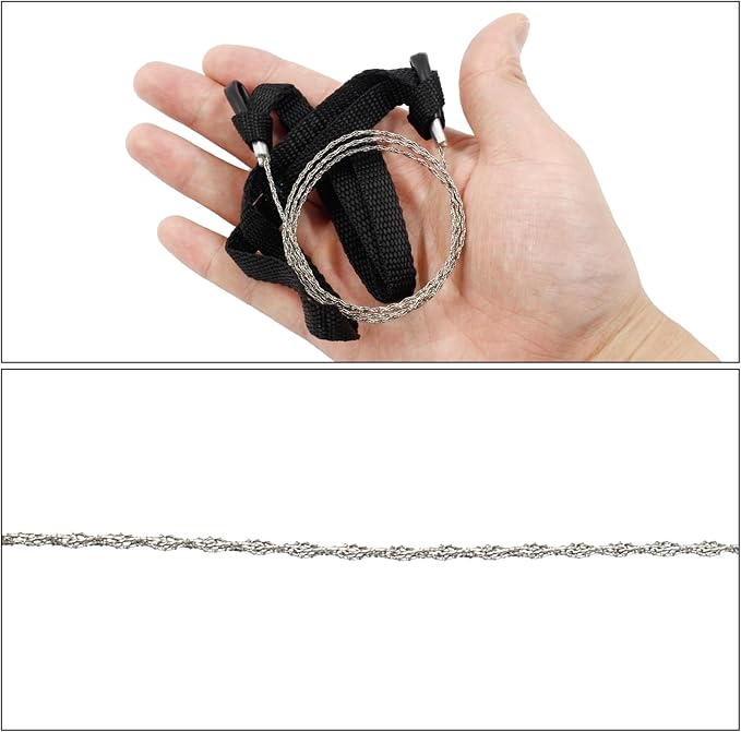 3 Pcs Hand Pocket Chainsaw Stainless Steel Emergency Saw Kit Mini Survival Wire Saw with Rope Handle for Cutting Hunting Hiking Backpacking Gear(Black)