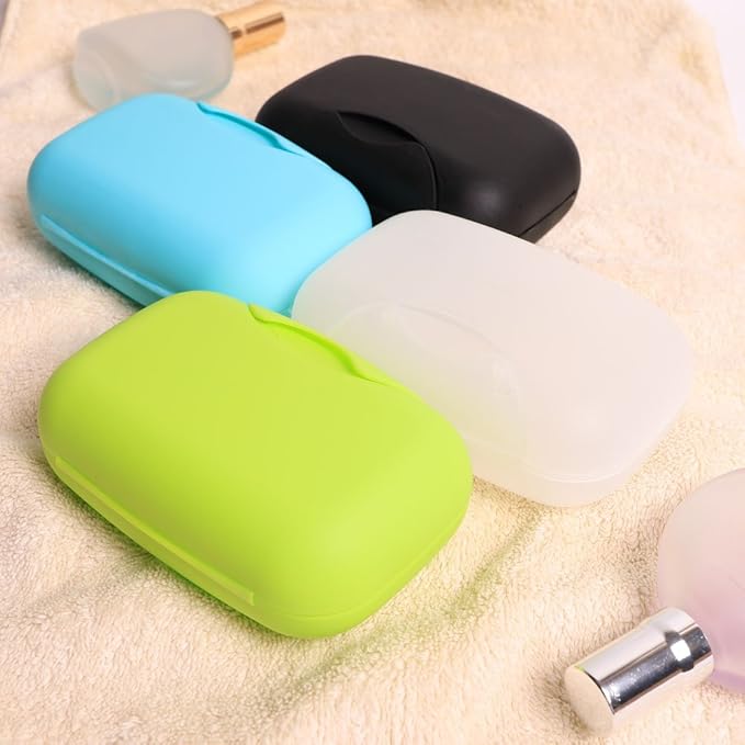 4 Pcs Plastic Soap Case Holder Container Box Home Outdoor Hiking Camping Travel Black & Clear & Lime Green & Blue