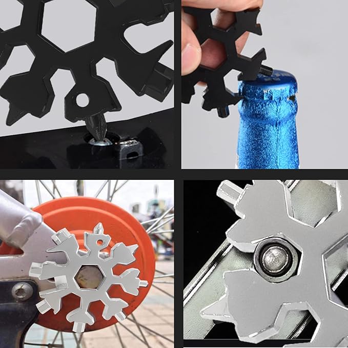 4PCS Snowflake Multitool,18-In-1 Stainless Steel Snowflake Wrench Screwdriver Multi-Tool, Portable Pocket Keychain Tools,Stocking Stuffers for Adults Christmas Gifts