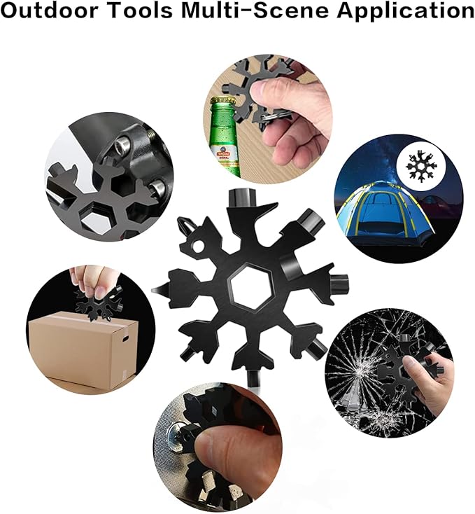4 Pack Snowflake Multitool,18-In-1 Stainless Steel Snowflake Wrench Screwdriver Multi-Tool,for Men Christmas Great Gifts