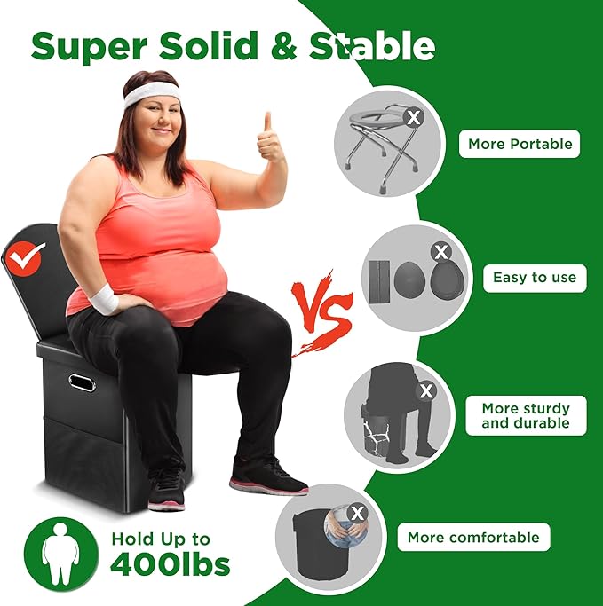 Portable Toilet for Adults, Foldable Camping Toilet with Soft & Comfortable Leather Seat,Hold Up to 400lbs, Height 16.5in for Camping, Car/Road-Tripping