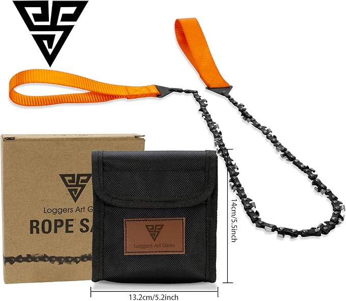 36’’-45Two-sidedTeeth Pocket Chain Saw & FREE Fire Starter,3X Faster with Cutting Blade ON Every Link,Best Compact Folding Hand Saw Tool for Survival Gear,Camping,Hunting