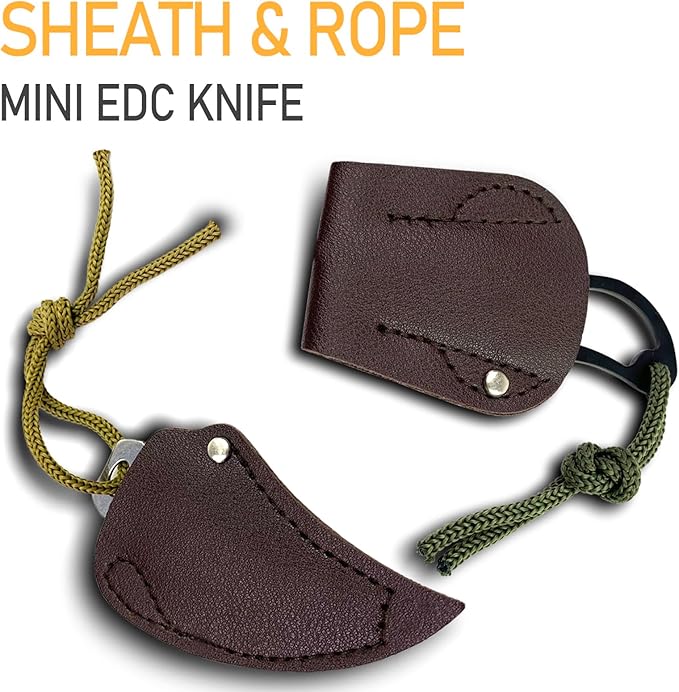 2PCS EDC Utility Mini Pocket Knife with Sheath and Rope, Ultra Small Tactical Fixed Blade Knife Cute Box Cutter, Perfect for Outdoor Camping, Survival, Hiking, Gifts for Men and Women