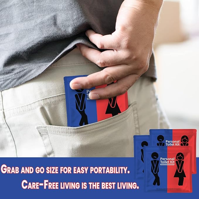 Public Restroom Kit: Pack of On-The-Go Bathroom Kits with Toilet Paper for Travel - Public Toilet Survival Kit including Gloves, Wipes, Seat Covers in Zip Top Bag