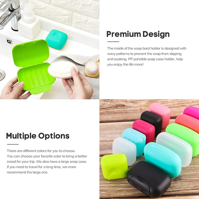 2 Pcs Plastic Soap Case Holder Container Box Home Outdoor Hiking Camping Travel Blue & Lime Green