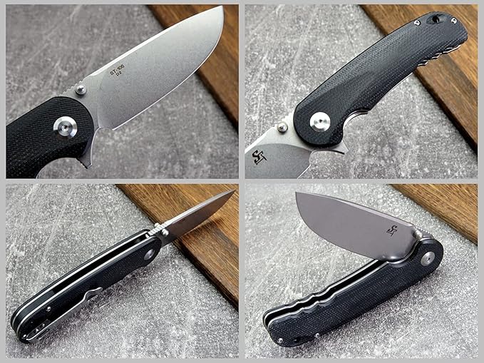 Sitivien ST106 Folding Knife, D2 Blade and Micarta Handle Flipper Pocket Knife, EDC Tool Knife for Outdoor Camping Hiking Survival(Black)