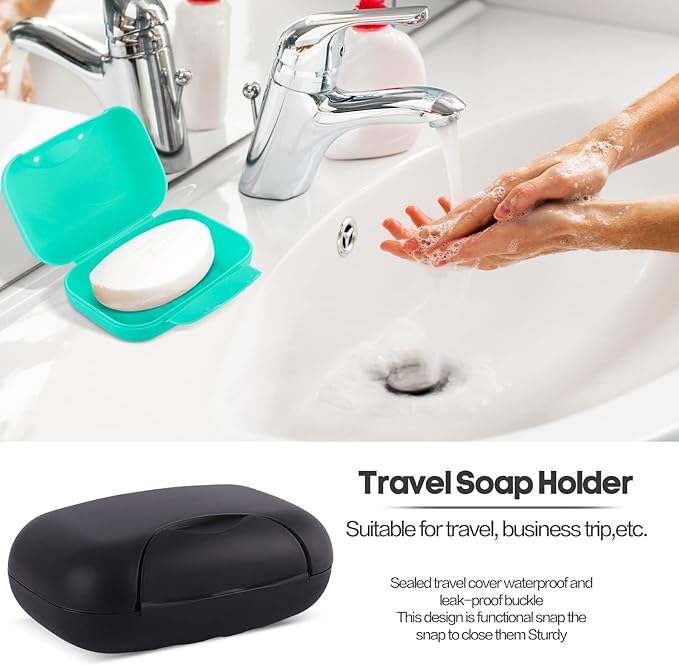 2 Pcs Plastic Soap Case Holder Container Box Home Outdoor Hiking Camping Travel Blue & Black