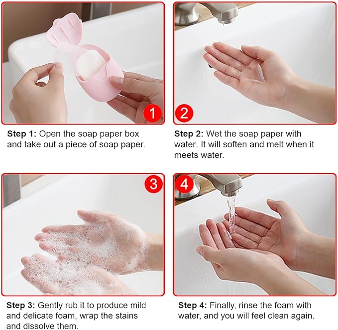 6 Boxes (300 Sheets) Mini Disposable Portable Travel Paper Hand Soap Sheets for Outdoor, Camping Hiking