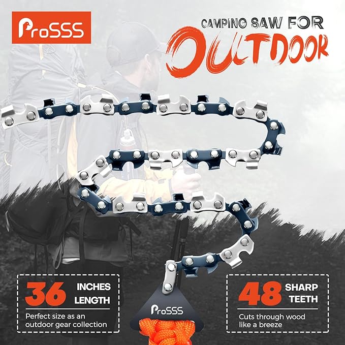 36 Inch Pocket Chainsaw, 48 Teeth Camping Chain Saws, 65Mn Steel, Prepper Backpacking For Outdoor
