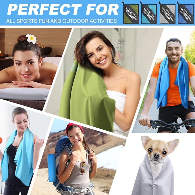 4 Pcs Microfiber Towel 48" x 24" Quick Dry Towel Sports Camping Towel Lightweight Soft Microfiber Gym Towel Absorbent Fast Drying Travel Towel for Beach Yoga Swimming Backpacking Workout, 4 Colors