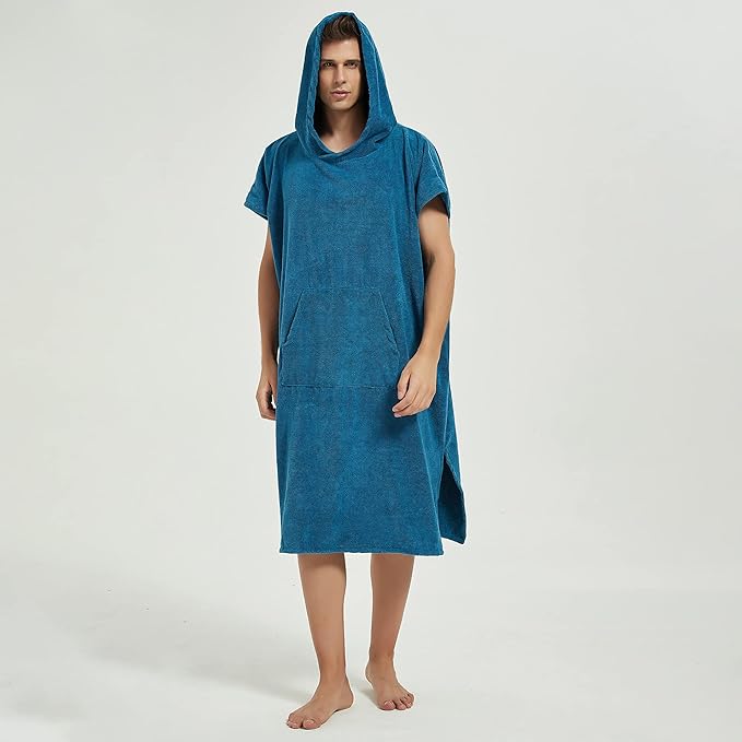 III HHONS Mens Beach Coverup Towel Poncho Adult Hoodie for Women Hooded Swim Towels for Adult Lake Blue