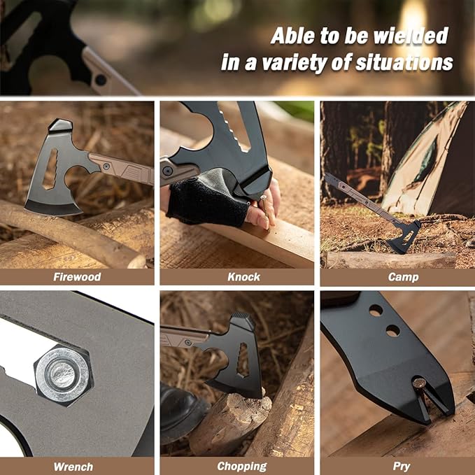 17.5in Full Tang Camping Axe Tomahawk with Nylon Sheath, Tactical and Survival Hatchet with Hammer for Axe Throwing, Outdoor Camping Hiking and Chopping Wood