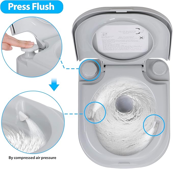 HSM 6.4 Gallon Waste Tank Portable Toilet for Camping RV Boating Fishing Indoor Outdoor Toilet Compact Double-outlet Anti-leak Seal Ring Commode with Travel Bag Sprinkling Bottle