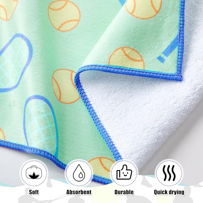 15 x 17 Inch Microfiber and Cotton Sports Towels Athletic Sports Gifts Funny Prints Sports Themed Gifts with Hook Clip for Men Women Sports Gym Accessories (Green,Tennis)