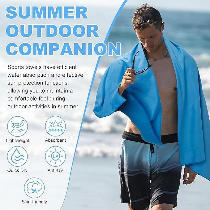 4 Pcs Microfiber Towel 48" x 24" Quick Dry Towel Sports Camping Towel Lightweight Soft Microfiber Gym Towel Absorbent Fast Drying Travel Towel for Beach Yoga Swimming Backpacking Workout, 4 Colors
