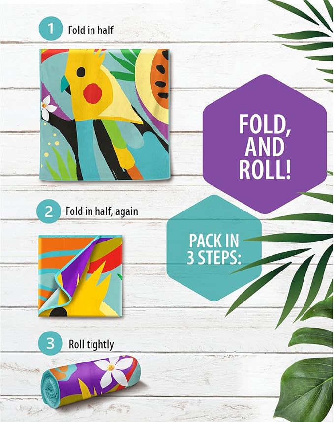 VENTURE 4TH Microfiber Beach Towel: Quick-Dry, Compact, Sand-Free, Absorbent, Sandproof and Lightweight - Perfect for Camping, Beach, and Roadtrips (Turquoise Cockatoo Design | 35x78 inches)