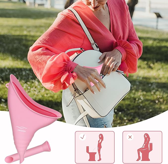 AWOKEN Female Urination Device, Reusable Silicone Female Urinal Women Pee Funnel Women to Pee Standing Up, Female Urinal with Drawstring Bags for Travel and Outdoor Camping