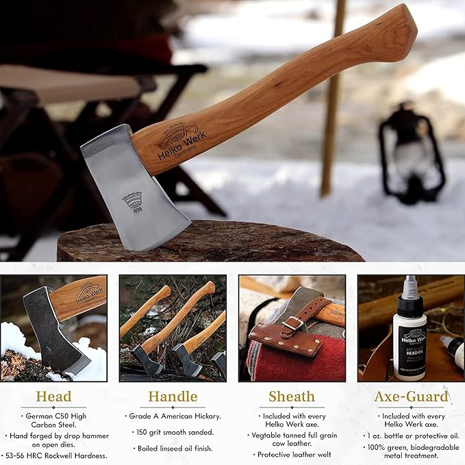 1844 Helko Werk Germany Classic Pathfinder Hatchet - Made in Germany Camping Hatchet, Bushcraft, Survival, Backpacking, small lightweight hatchet - Head 1.25 lbs, Handle 15 in. (Pathfinder) #11438
