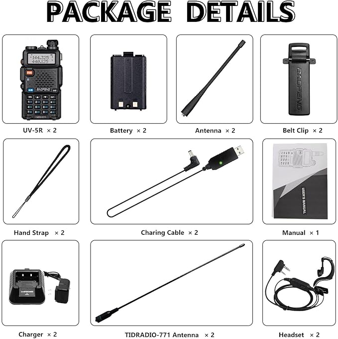 2 Pack BaoFeng UV-5R 8 Watt Ham Radio Handheld BaoFeng Radio with USB Charging Dual Band Ham Radio BaoFeng Walkie Talkie
