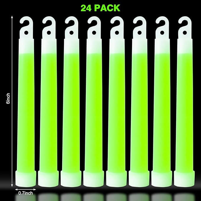 24 Pack Bright Glow Sticks Emergency Green Glow Sticks with 12 Hour Duration Chem Lights Sticks for Camping, Lights Parties, Emergency Light, Survival Kit, Blackout, Kids Activities