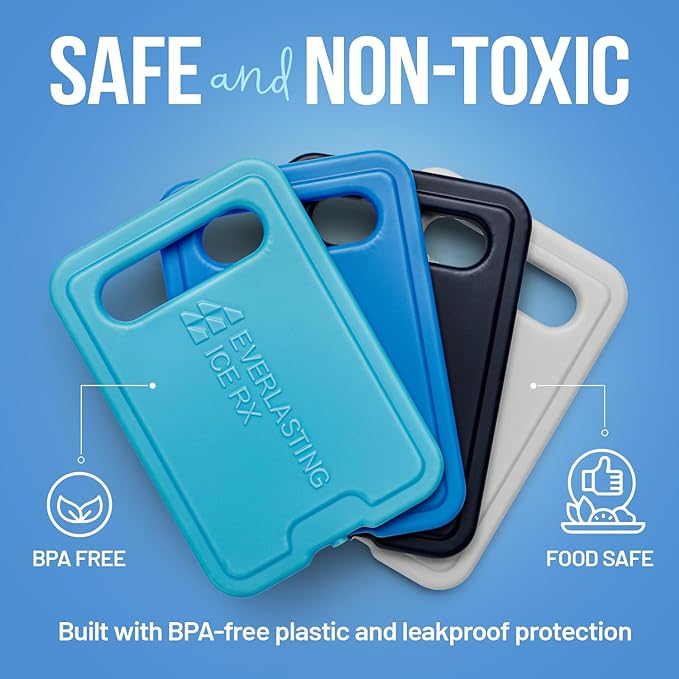 Reusable XL Slim Ice Packs for Lunch Boxes with Handle (4 Pack) BPA Free Freezer Packs | 7.5 x 6.5 in | Long Lasting Ice Pack for Insulated Bags, Picnic, Travel, and More