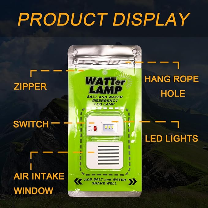 4 Pack Emergency Lamp Watter Salt Light, No Battery Required Portable Lantern, Camping Essentials Survival Gear Outdoor Lamp for Power Outages Outdoor Activities Night Fishing Camping Hiking