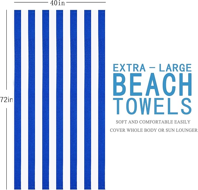 4 Packs Oversized Stripe Beach Towel Thin Terry with Towel Bands Set XL Extra Large Big Clearance Pool Travel Accessories Essentials Soft Absorbent Swim Bath Towels Bulk Men Women Adults Gift Powder